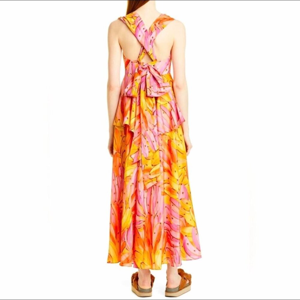 FARM Rio Mid Dress L Ombre Bananas Crossed Back Dress Tropical Summer - Picture 15 of 16